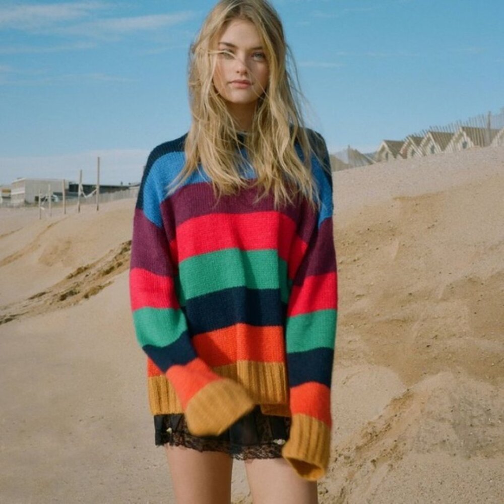 Urban Outfitters Bobby Boyfriend Striped Bold Multi-Color Sweater Size Small - Picture 2 of 12